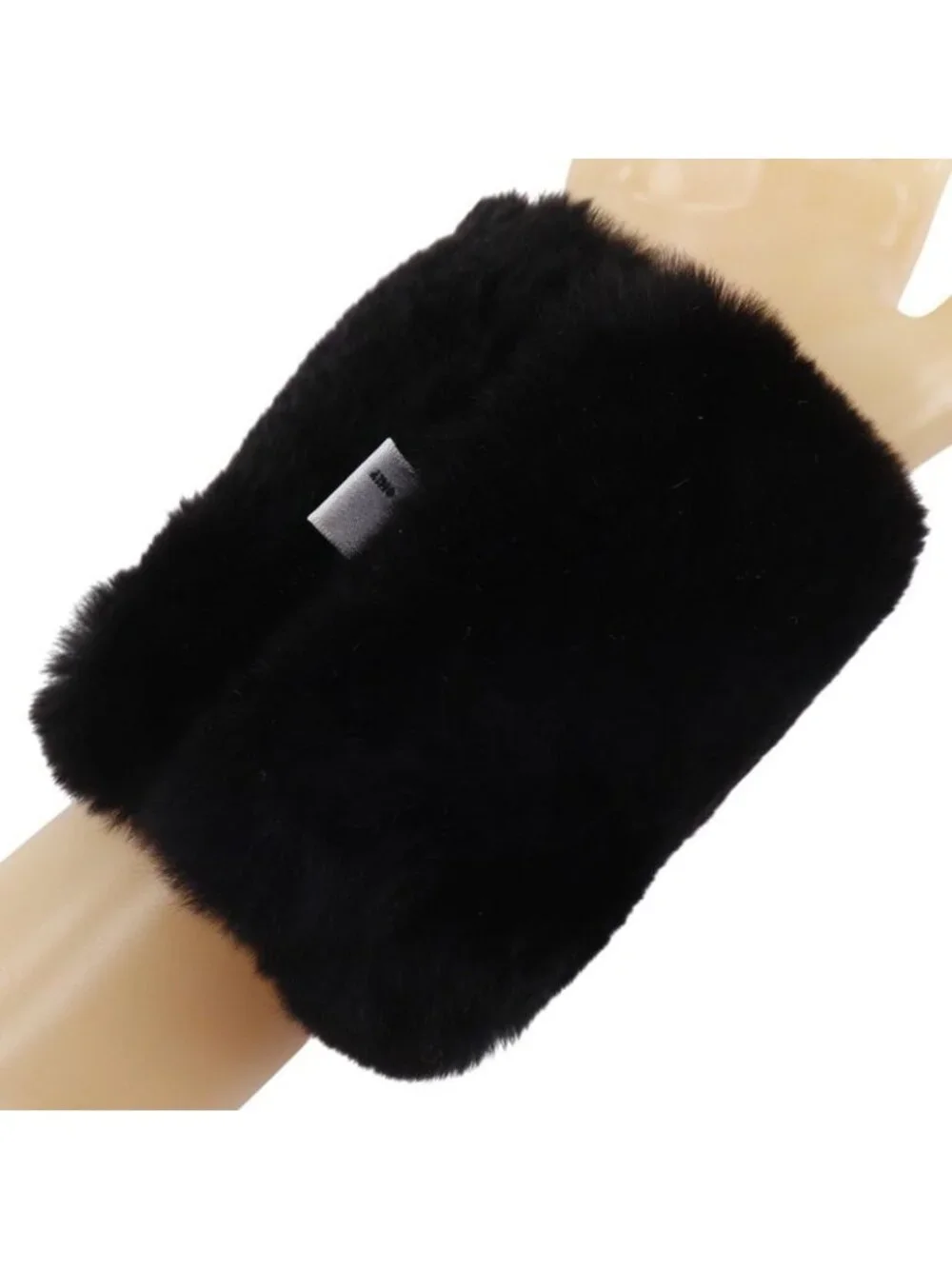 Chanel CC Logo Wristband Rabbit Fur Black Bracelet - Picture 3 of 6
